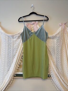 Vintage Y2K Velvet Two-Tone Green Slip Dress
